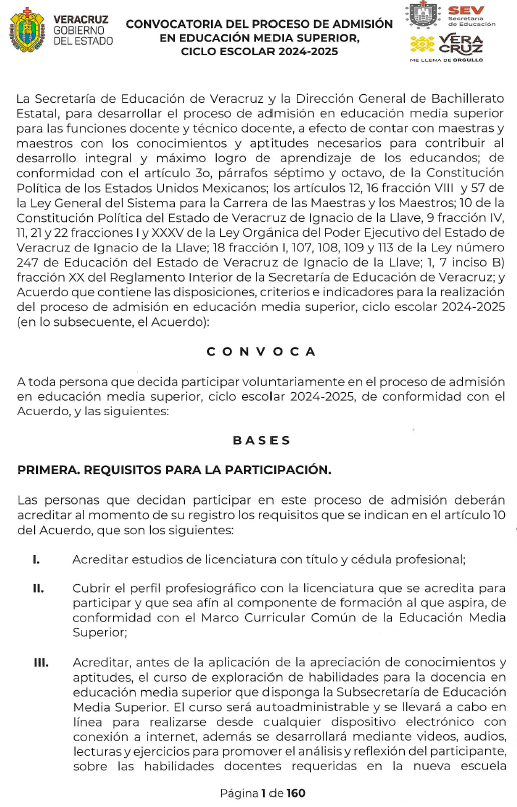 Hoja principal de convocatoria de bachillerato