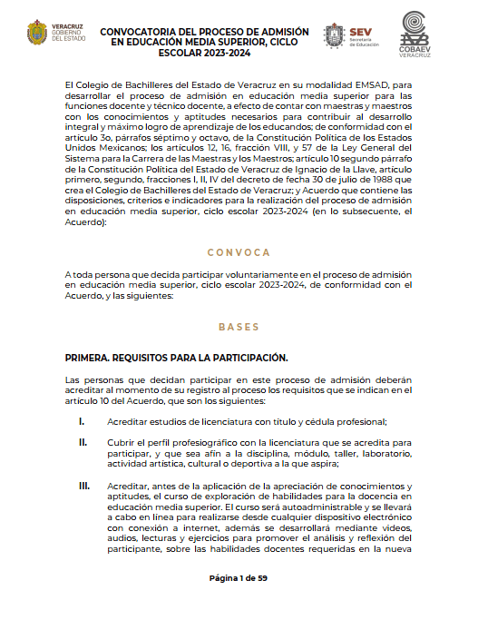 Hoja principal de convocatoria de colegio de bachilleres modalidad emsad